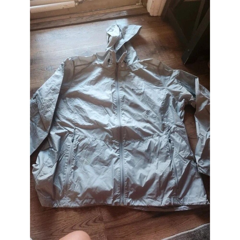 Columbia Womens Gray Lightweight Full-Zip Hooded Windbreaker Jacket Size 2X